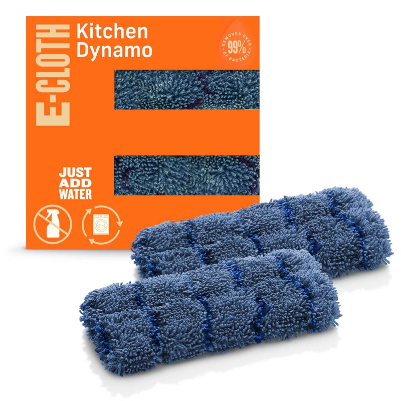 E-Cloth Kitchen Dynamo, Premium Microfiber Non-Scratch Kitchen Dish Scrubber Sponge, Ideal for Dish, Sink and Countertop Cleaning, 100 Wash Guarantee, Blue, 2 Pack - Image 1